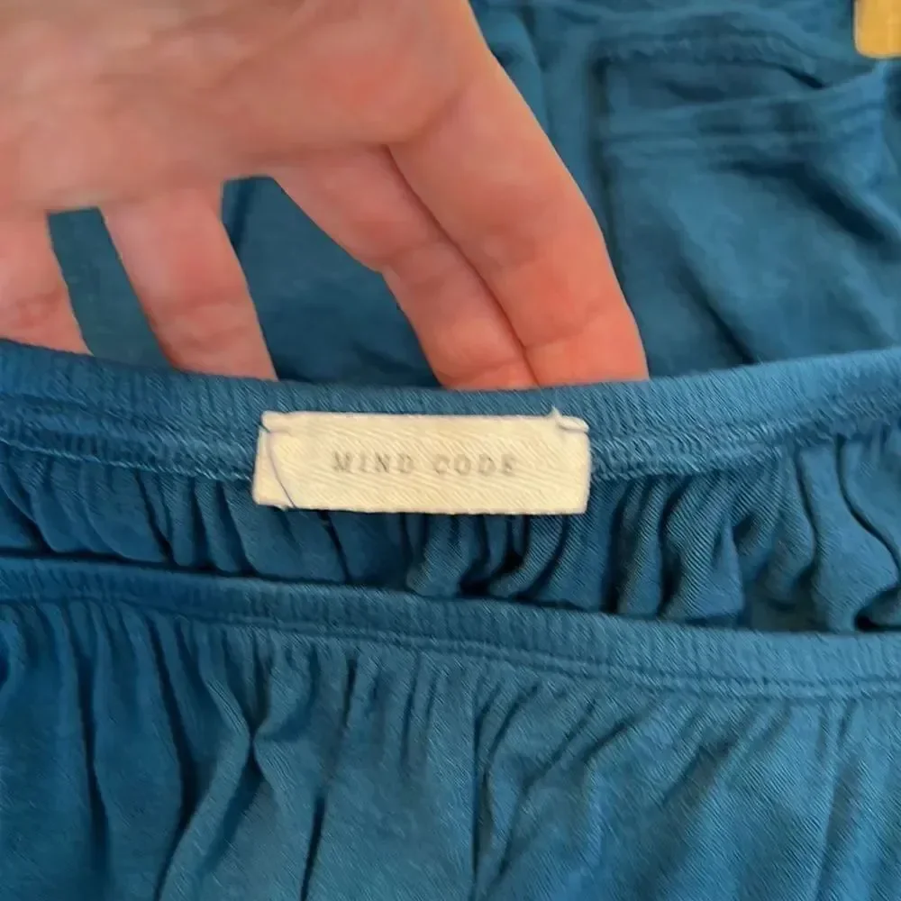 Mind Code beautiful teal top worn on/off shoulders w/ pants skirts jeans shorts